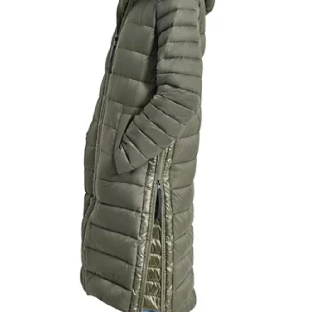 DKNY Jeans Womens Down Quilted Hooded Puffer Coat Olive Green Size Med MSRP $229 - Picture 4 of 6